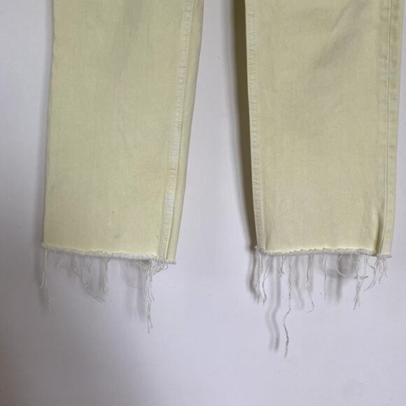 ZARA High Waist Straight Leg Raw Hem Rigid Denim Jeans in Soft Yellow Size 2 - Picture 4 of 10